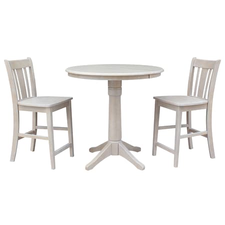 International Concepts Round 36 in Rd Extend Dining Table 34.9 inH, 2 San Remo Stools, Gray Taupe, 36 in W, 48 in L, Wood K09-36RXT-27B-S102-2